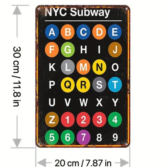 New York City Subway Alphabet Metal Sign (8"x12") with Free Bonus MTA Train Map! - Picture 6 of 6